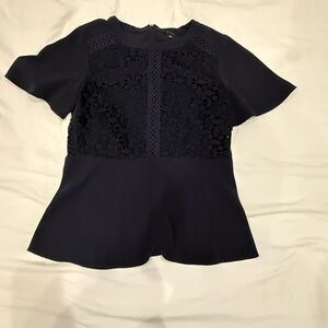 Elegant  Navy Lace Peplum Top